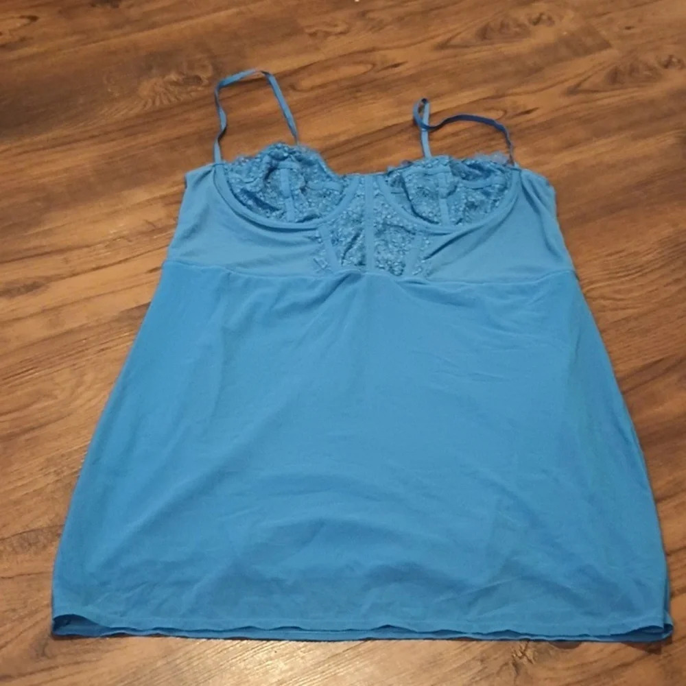 Urban Outfitters Modern Love Blue Bustier Corset Micro Mesh Mini Dress 2XL A26